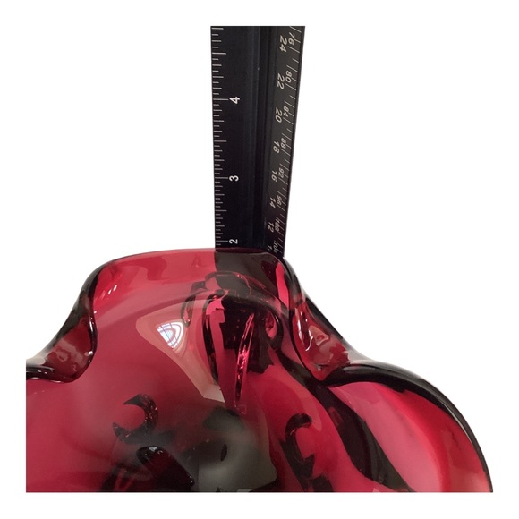 Murano Style Hand Blown Art Glass Ruffled Edge Bowl Burgundy Vintage EUC - Picture 10 of 10